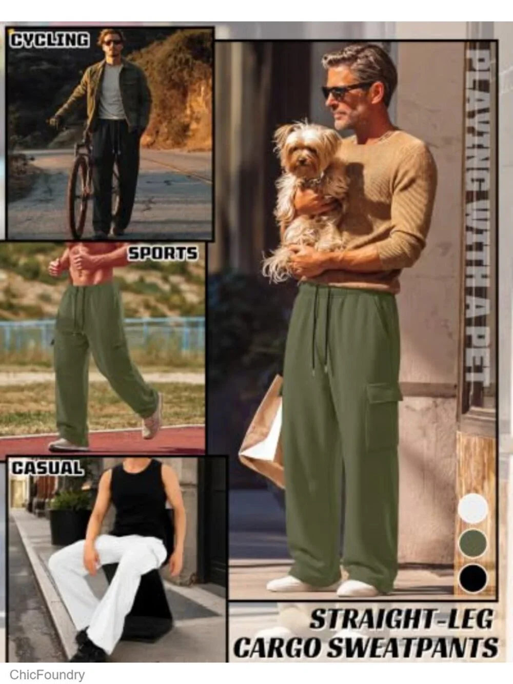 3 Pack Men's Cargo Pants Drawstring Elastic Waist Straight Leg Sweatpants Jogger